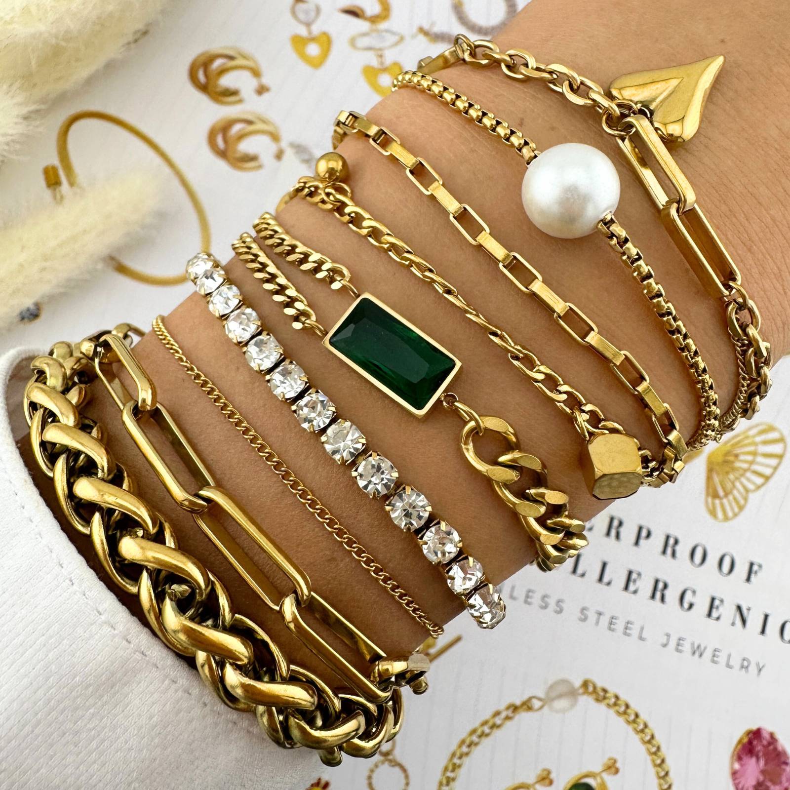 "Tennis" Bracciale, Acciaio Placcato Oro 18K
