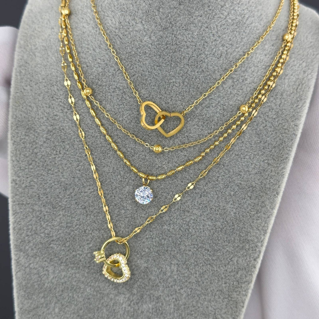 "Cuori" Collana, Acciaio Placcato Oro 18K