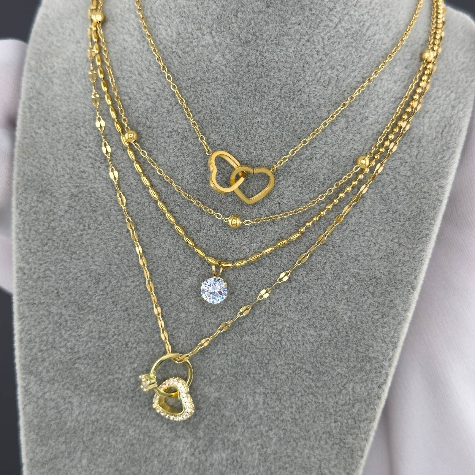 "Cuori" Collana, Acciaio Placcato Oro 18K
