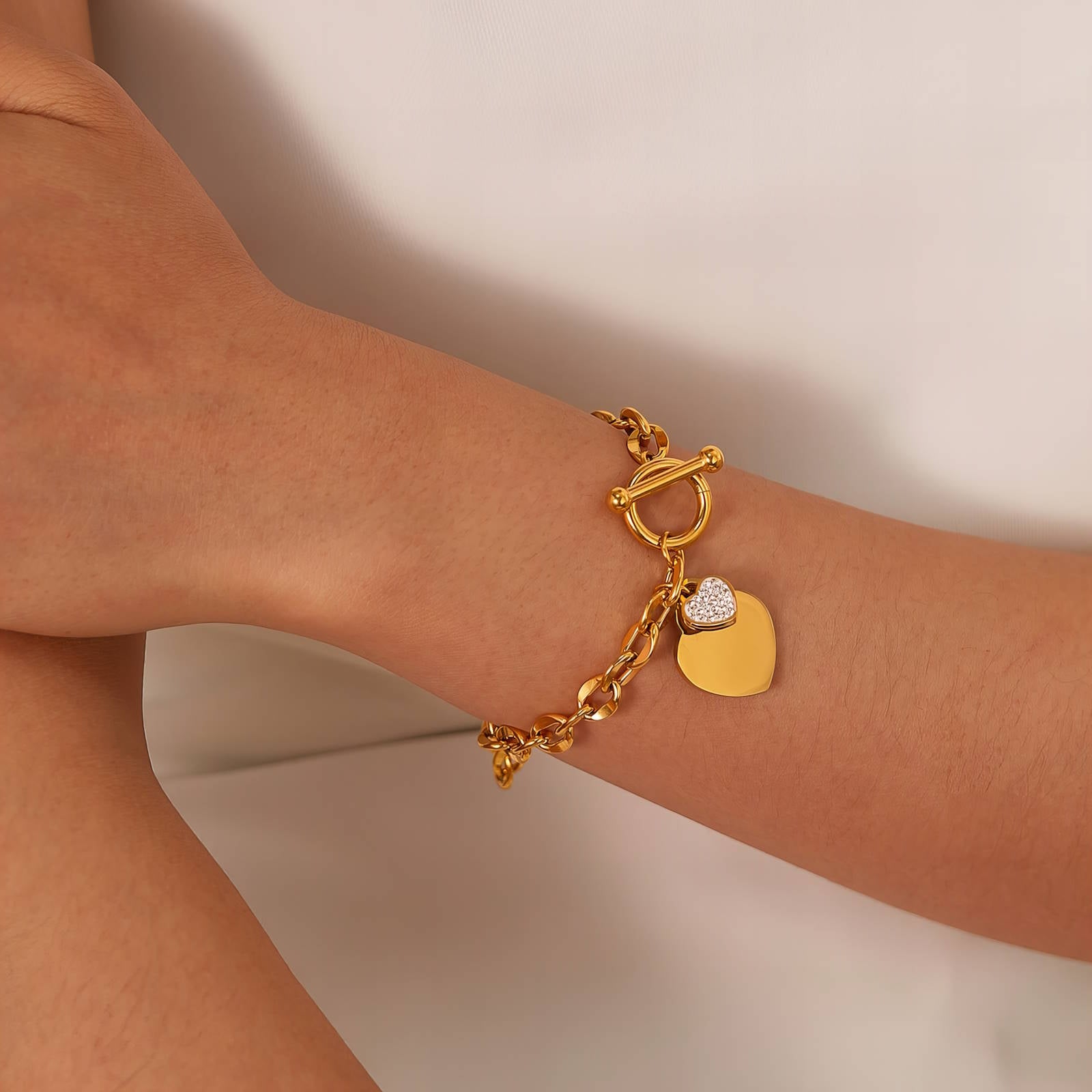 "Cuori" Bracciale, Acciaio Placcato Oro 18K