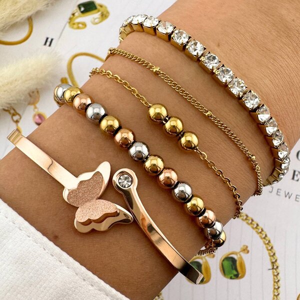 "Tennis" Bracciale, Acciaio Placcato Oro 18K