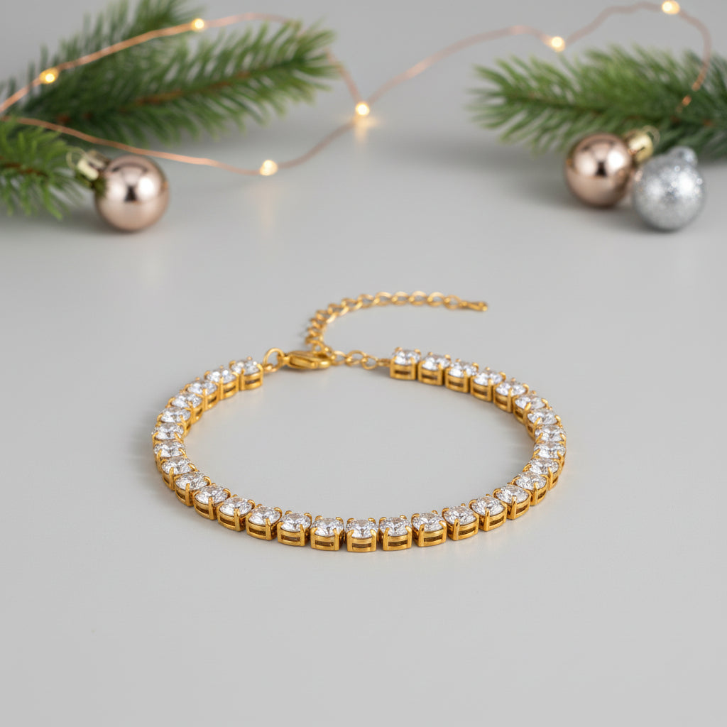 "Tennis" Bracciale, Acciaio Placcato Oro 18K