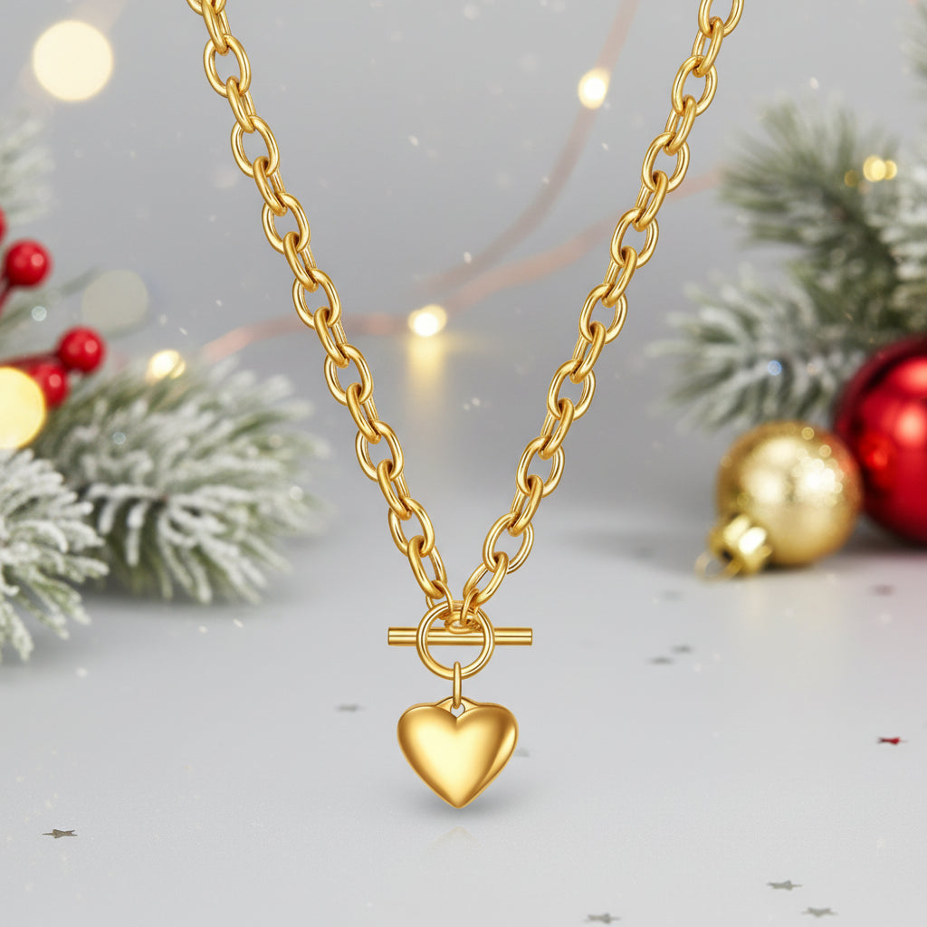 "Cuori" Collana, Acciaio Placcato Oro 18K