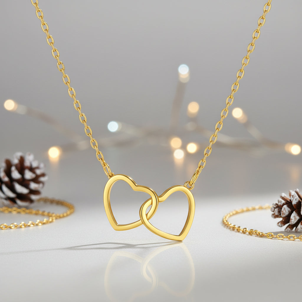 "Cuori" Collana, Acciaio Placcato Oro 18K